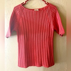 Vintage Neiman Marcus Sweater M 100% Cotton Magenta Pink Light Red Short Sleeve